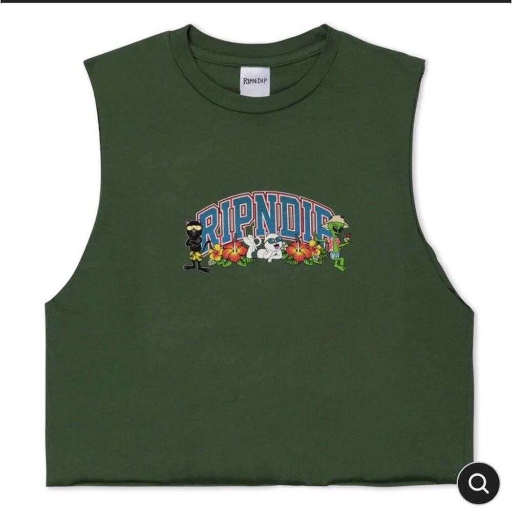 SUMMER FRIENDS CROPPED TANK (OLIVE) XL